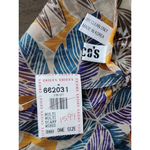 NWT Chicos Vintage 90s Multicolor Tropical Rectangle Silk Scarf 57x14 in Resort - Picture 4 of 5